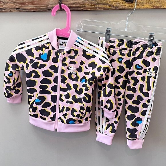 Adidas‎ Leopard Print Pink Track Suit- Size 9-12m - Picture 1 of 4
